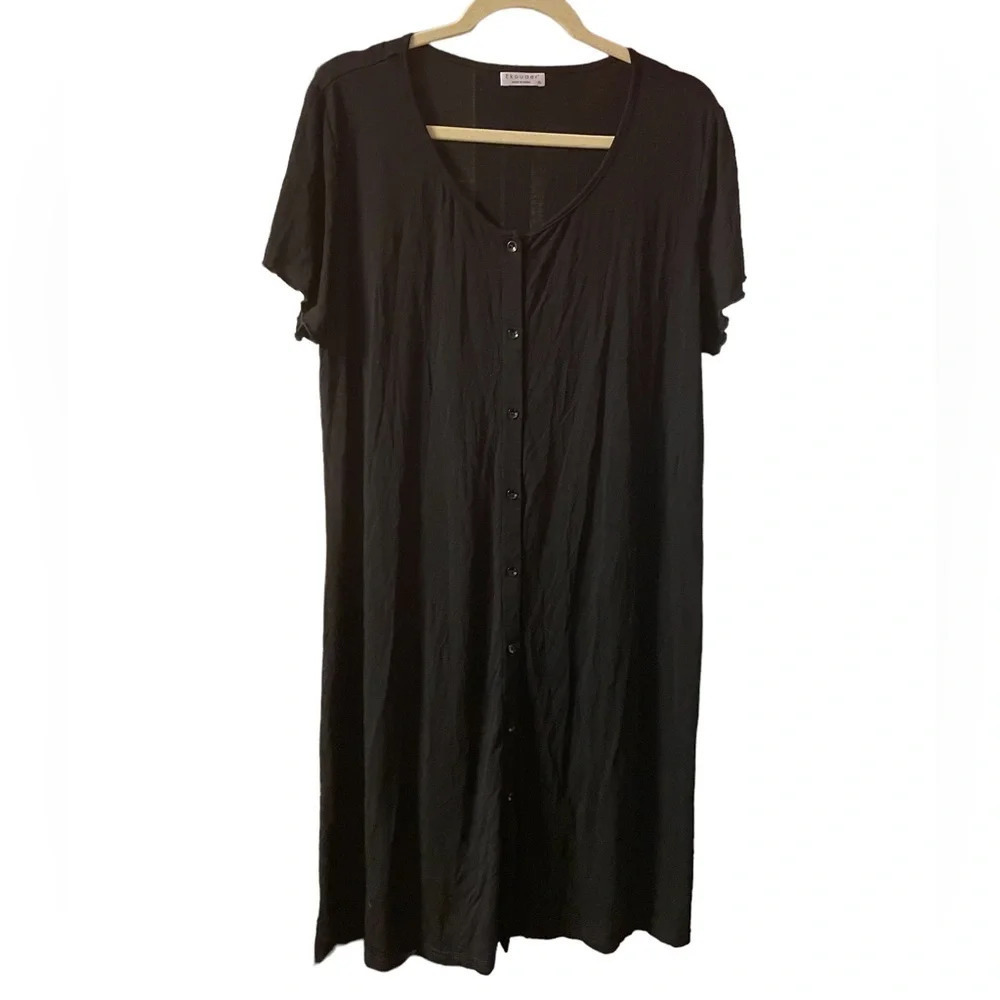 EKOUAER BLACK BUTTON FRONT NIGHTGOWN